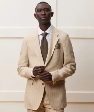 Italian Linen Silk Sutton Jacket in Tan Pinstripe