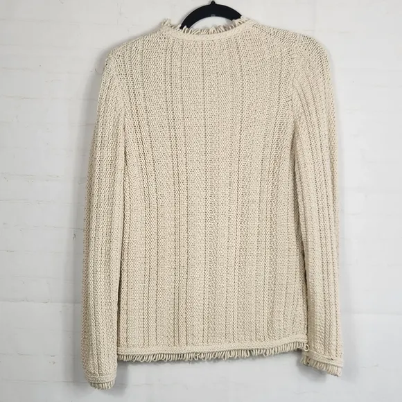J. Crew Textured Cable-Knit Lady Wool Blend Fringe Jacket in Pale Bone Cream XS