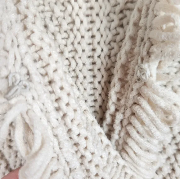 J. Crew Textured Cable-Knit Lady Wool Blend Fringe Jacket in Pale Bone Cream XS