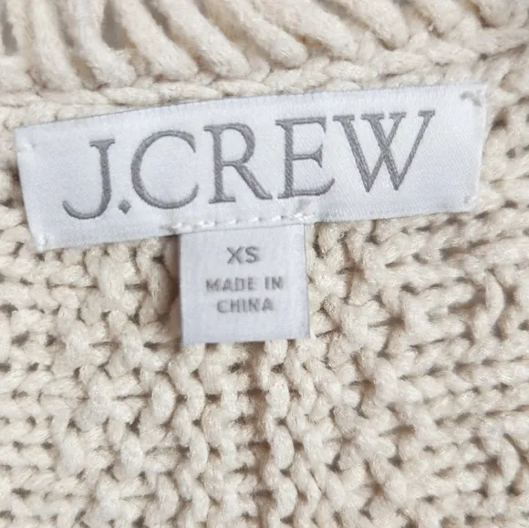 J. Crew Textured Cable-Knit Lady Wool Blend Fringe Jacket in Pale Bone Cream XS