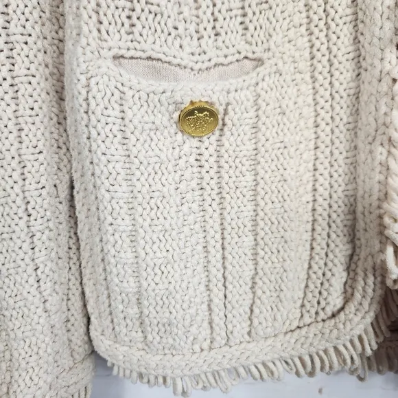 J. Crew Textured Cable-Knit Lady Wool Blend Fringe Jacket in Pale Bone Cream XS