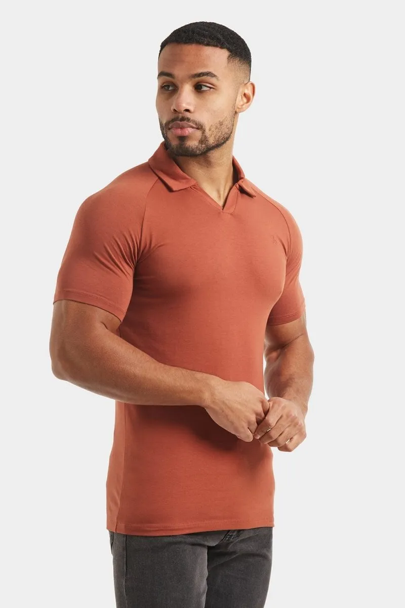 Jersey Buttonless Polo Shirt in Copper