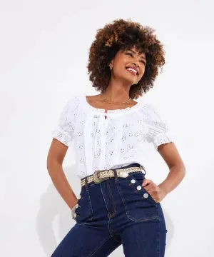 Joe Browns 10 White Beautiful Broderie Top - WA415A