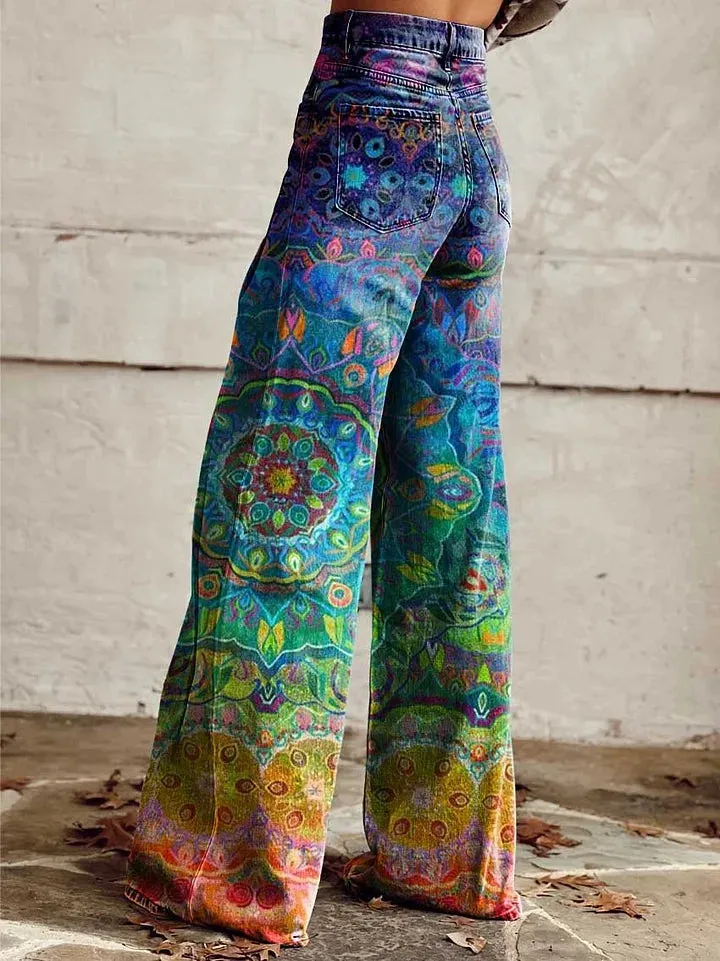 Jos - Vintage Floral Print High Waisted Pants