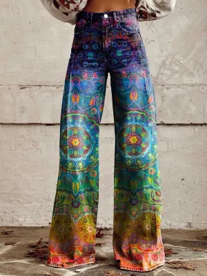 Jos - Vintage Floral Print High Waisted Pants