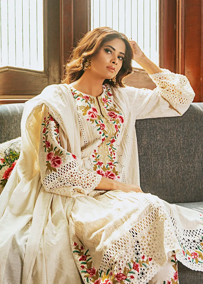 Kameez Trouser and Dupatta White Pakistani Eid Dress