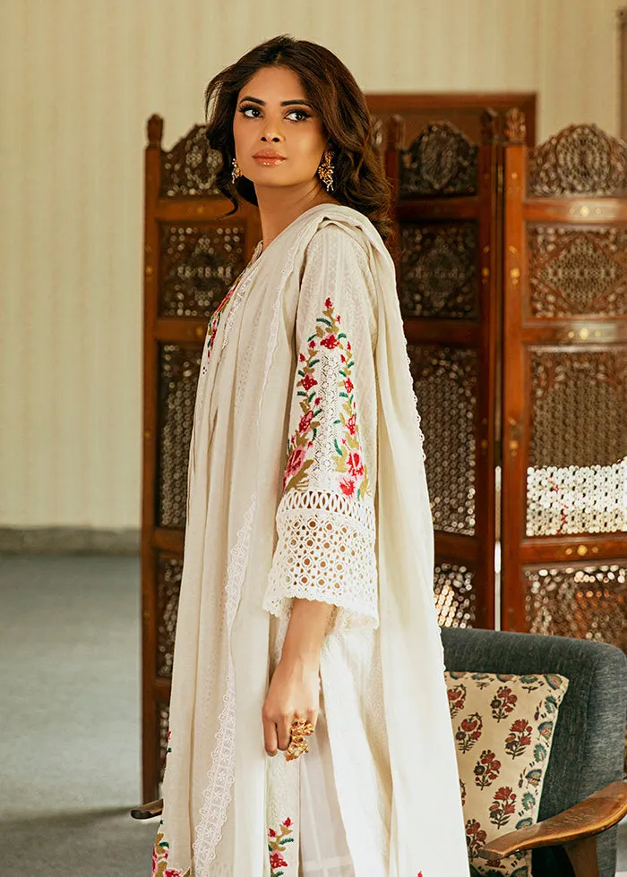 Kameez Trouser and Dupatta White Pakistani Eid Dress