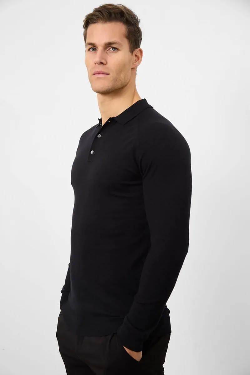 Knitted Polo Shirt in Black