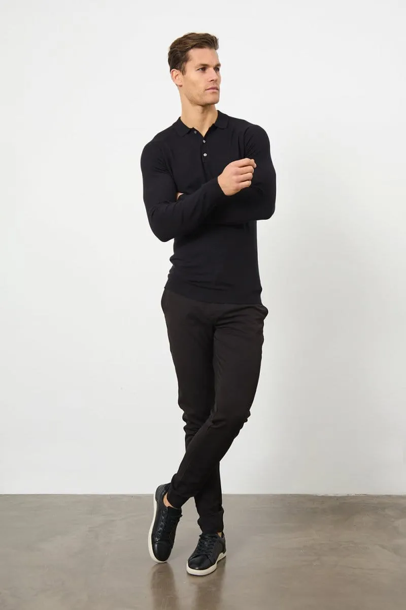 Knitted Polo Shirt in Black