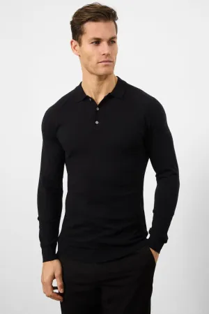 Knitted Polo Shirt in Black
