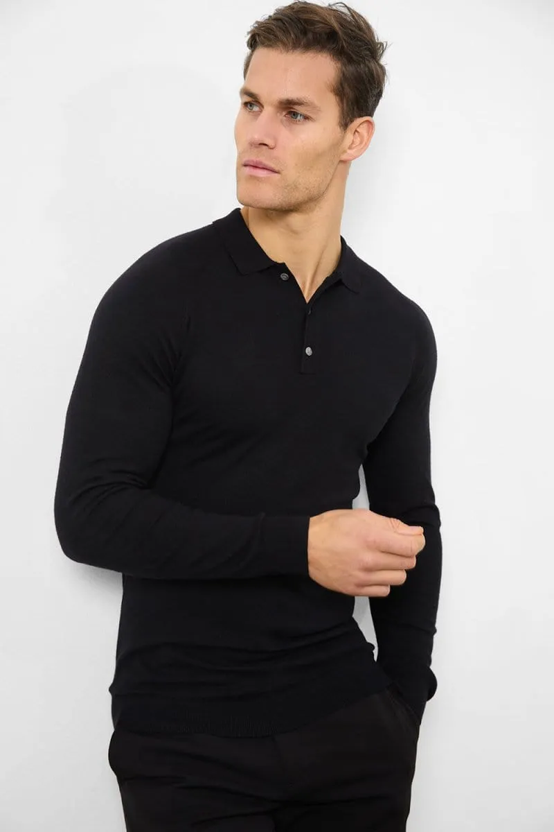 Knitted Polo Shirt in Black