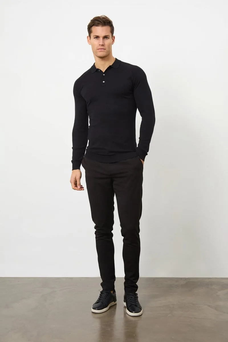 Knitted Polo Shirt in Black