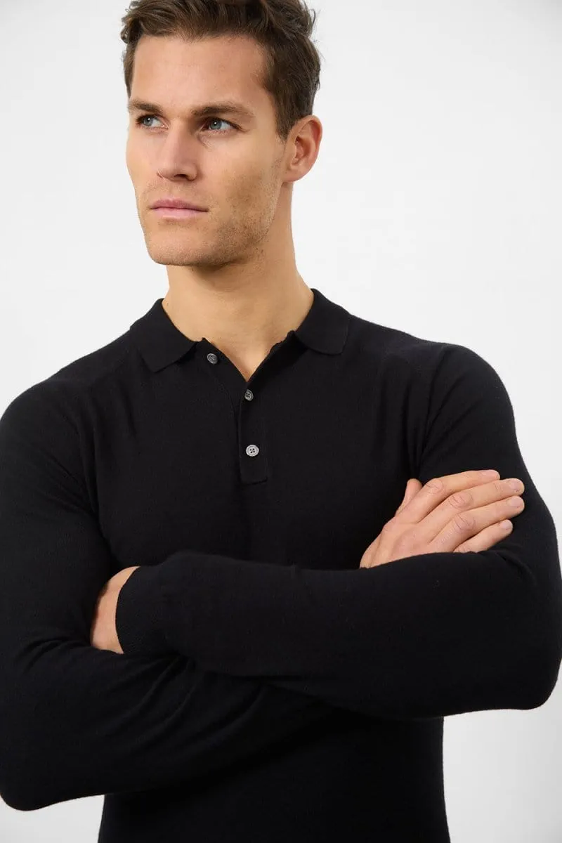 Knitted Polo Shirt in Black