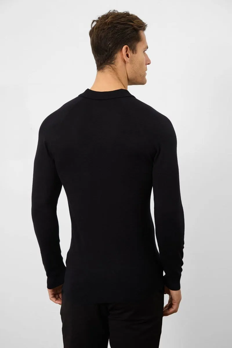 Knitted Polo Shirt in Black