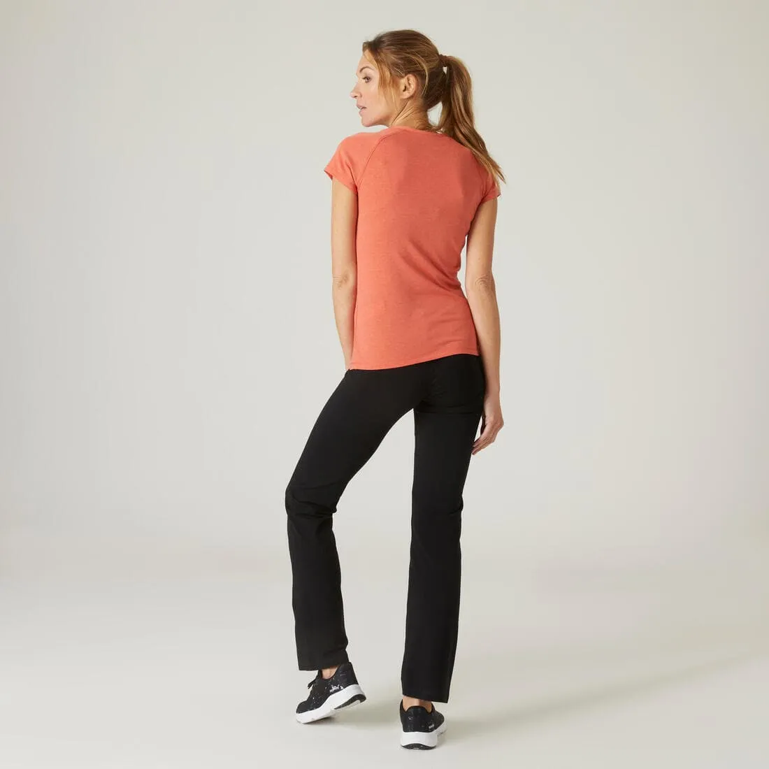 Legging fitness long coton extensible bas resserable femme - Fit  gris chiné