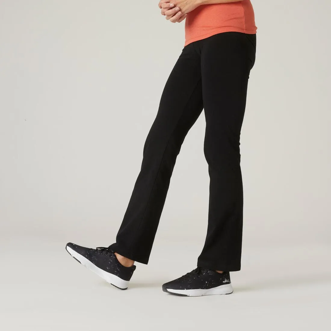 Legging fitness long coton extensible bas resserable femme - Fit  gris chiné