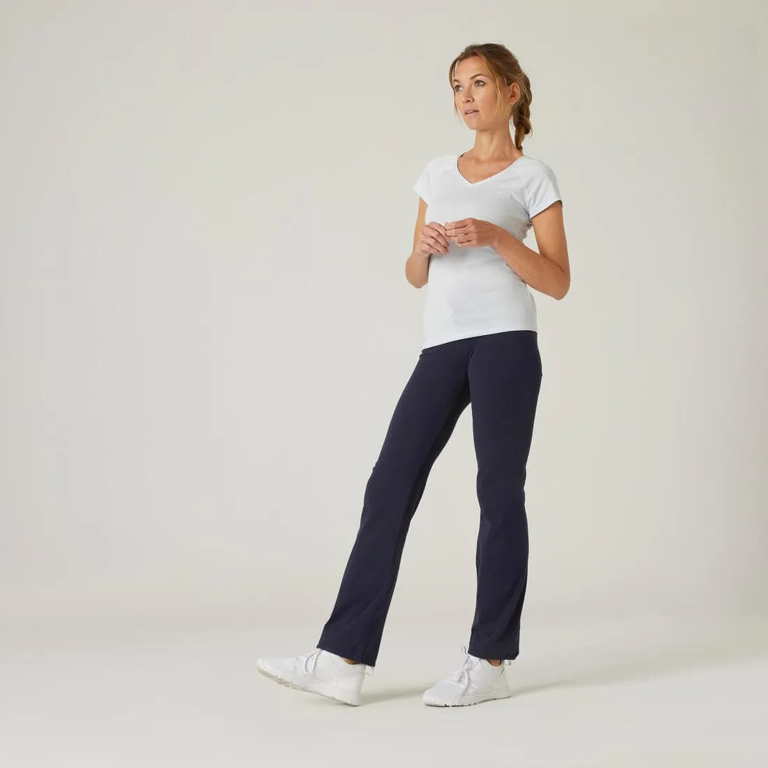 Legging fitness long coton extensible bas resserable femme - Fit  gris chiné