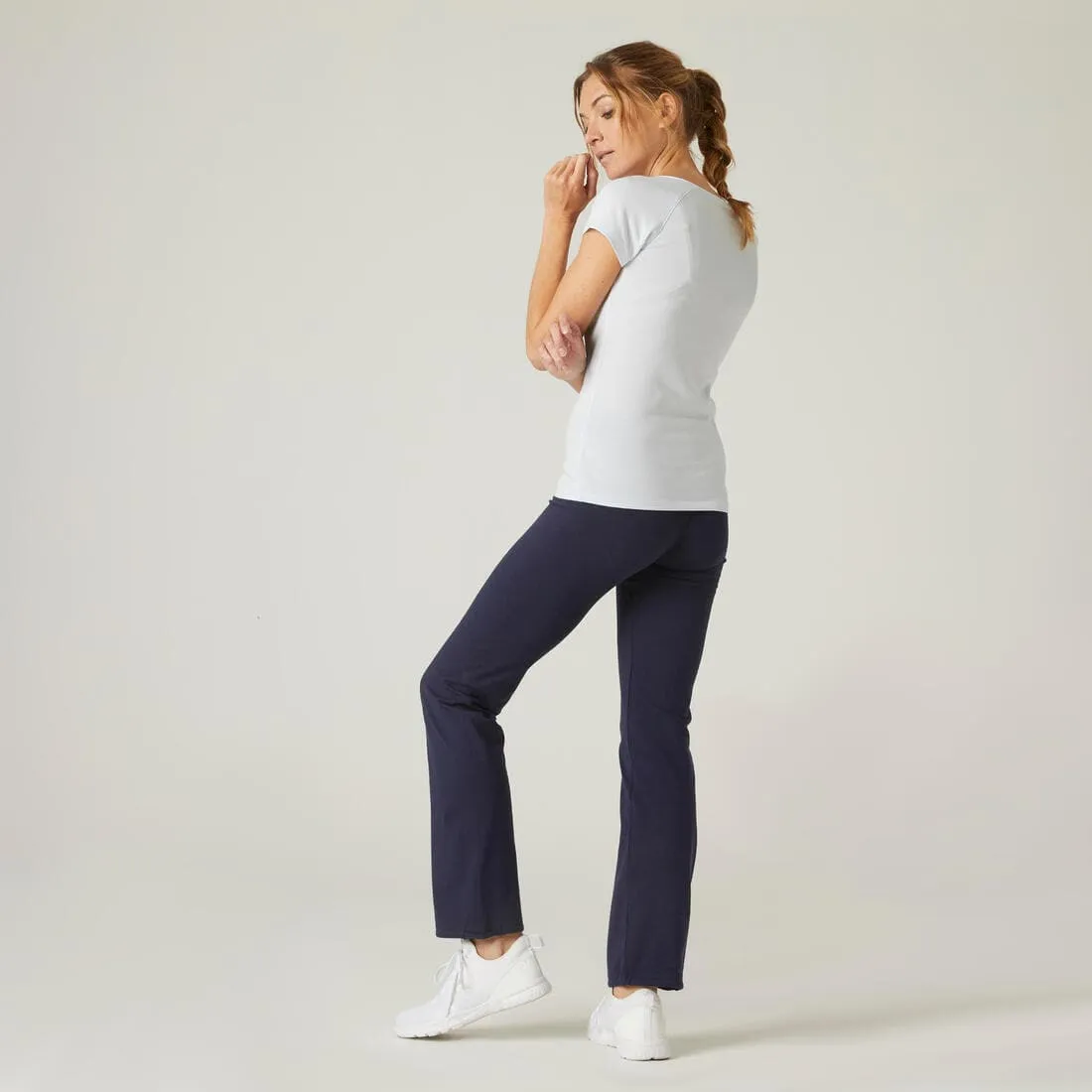 Legging fitness long coton extensible bas resserable femme - Fit  gris chiné
