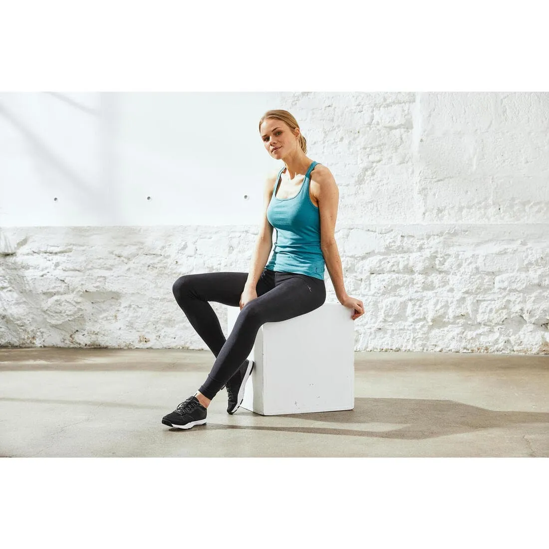 Legging fitness long coton extensible bas resserable femme - Fit  gris chiné