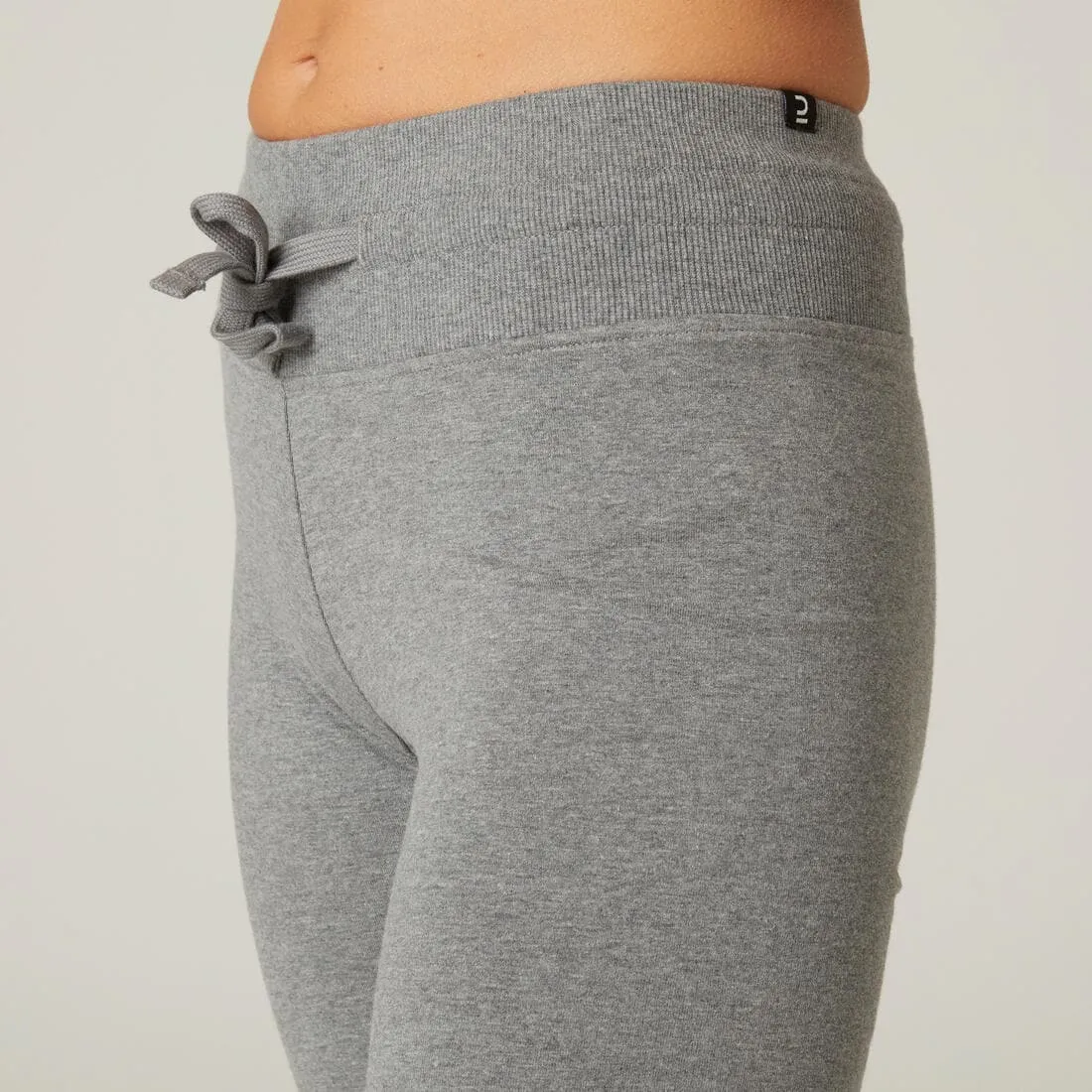 Legging fitness long coton extensible bas resserable femme - Fit  gris chiné