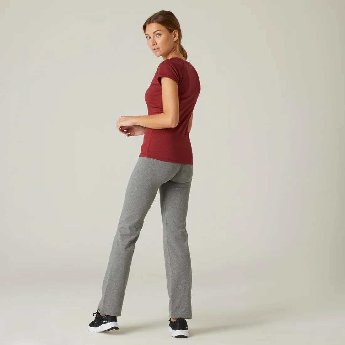 Legging fitness long coton extensible bas resserable femme - Fit  gris chiné