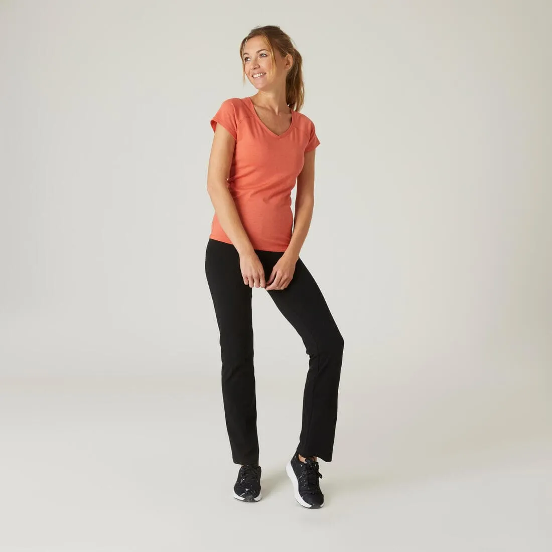Legging fitness long coton extensible bas resserable femme - Fit  gris chiné