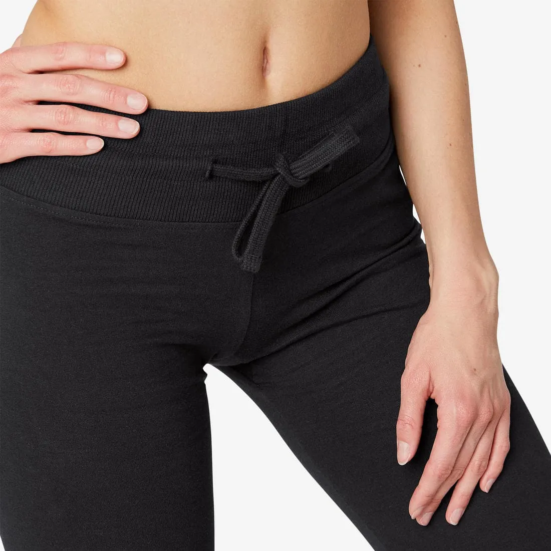 Legging fitness long coton extensible bas resserable femme - Fit  gris chiné