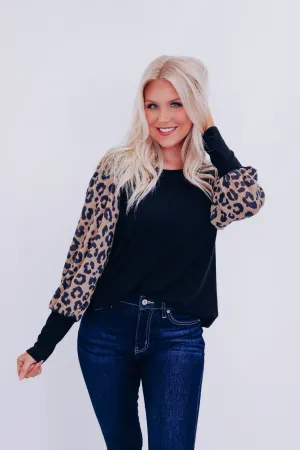 Leona Leopard Print Color Block Top - Black