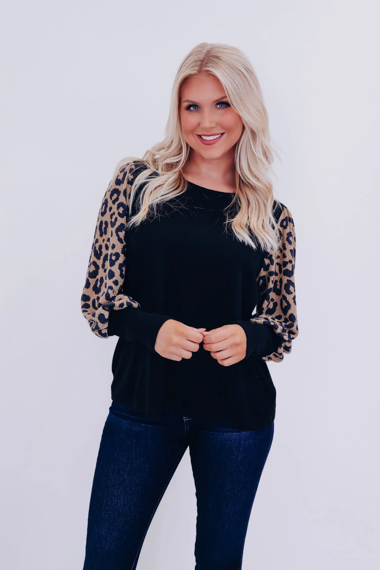 Leona Leopard Print Color Block Top - Black