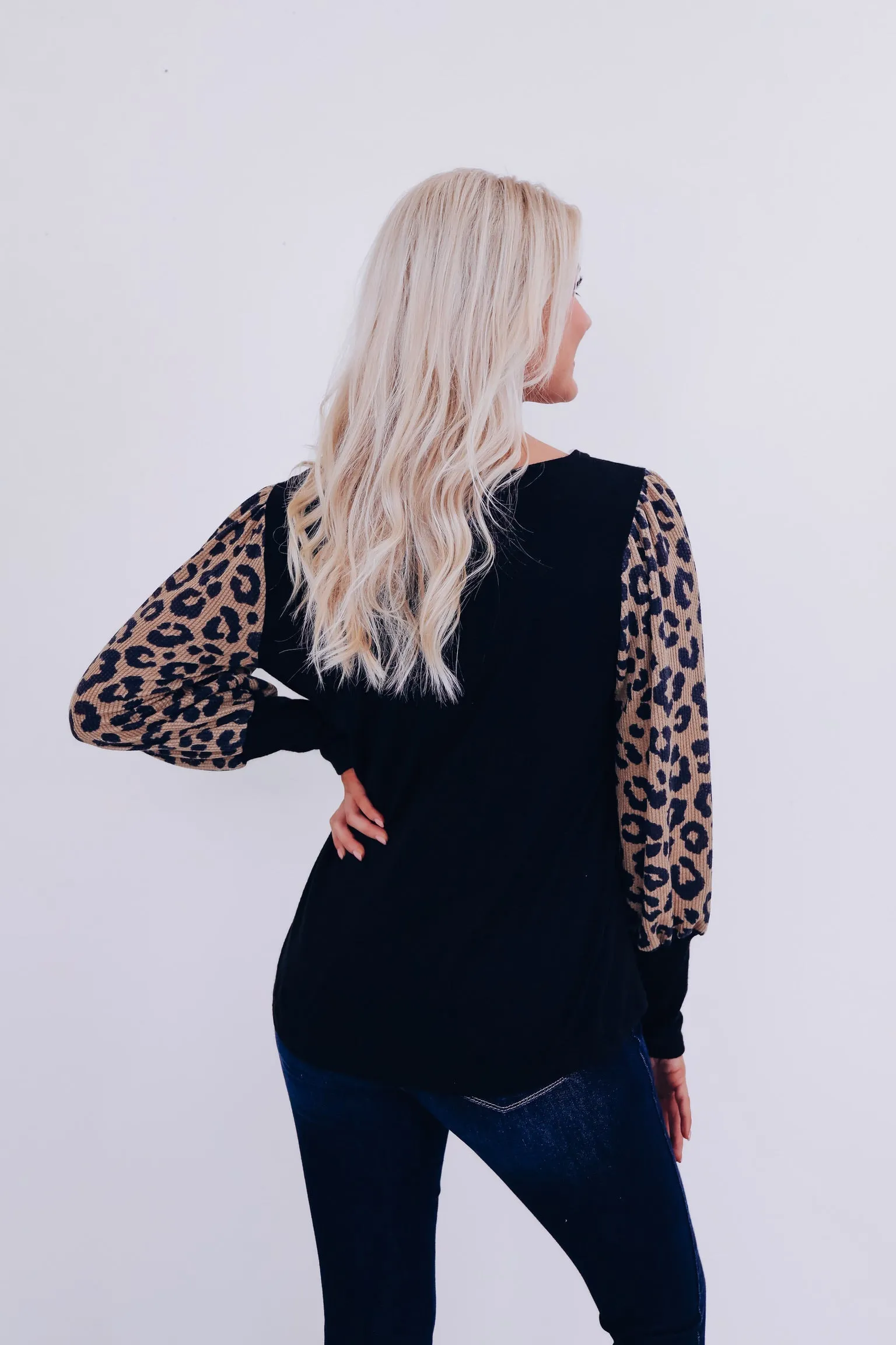Leona Leopard Print Color Block Top - Black