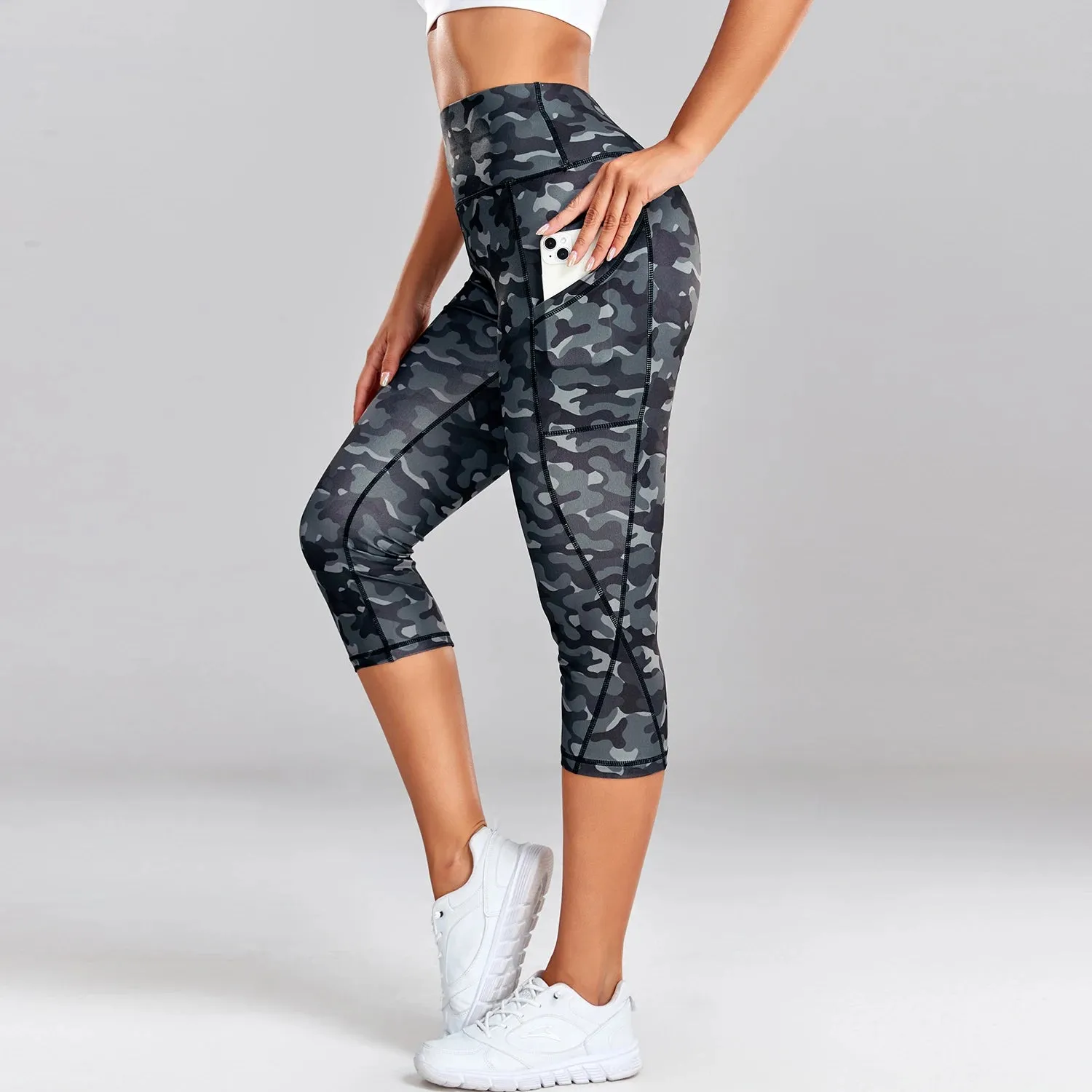 Leopard Yoga Pants Women - Capris Cropped Leggings with Pocket