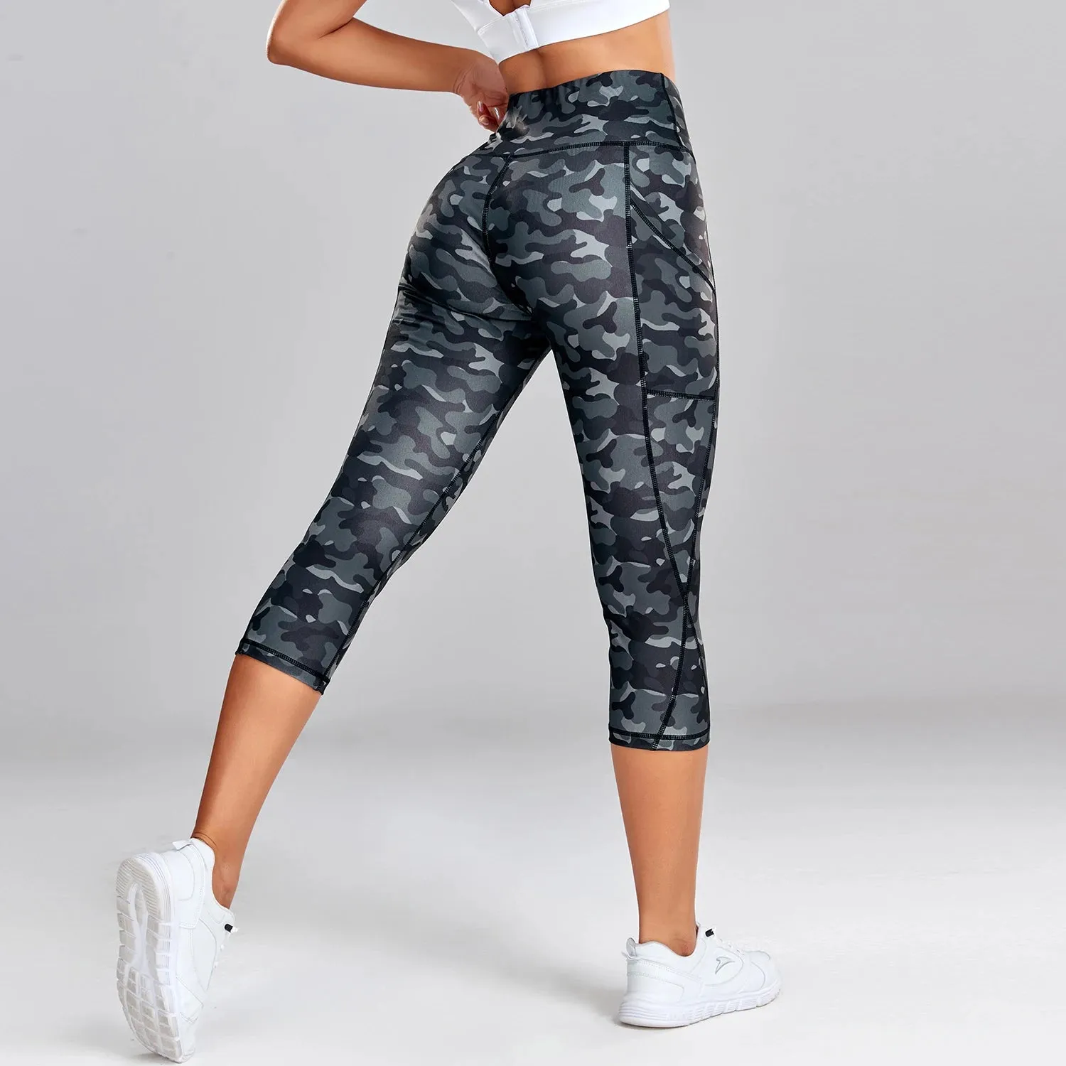 Leopard Yoga Pants Women - Capris Cropped Leggings with Pocket