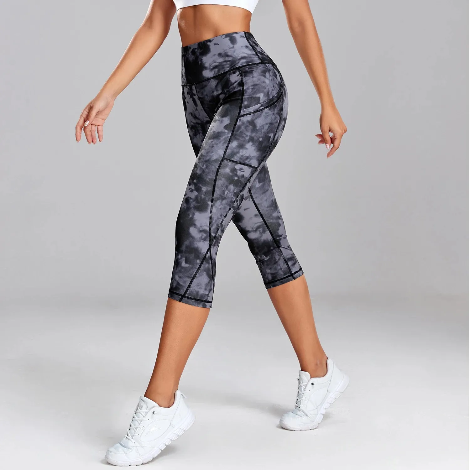 Leopard Yoga Pants Women - Capris Cropped Leggings with Pocket