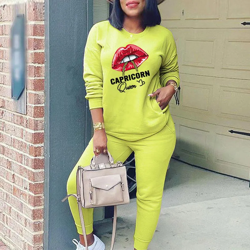 Lips Letter Print 2PCS Pants Set