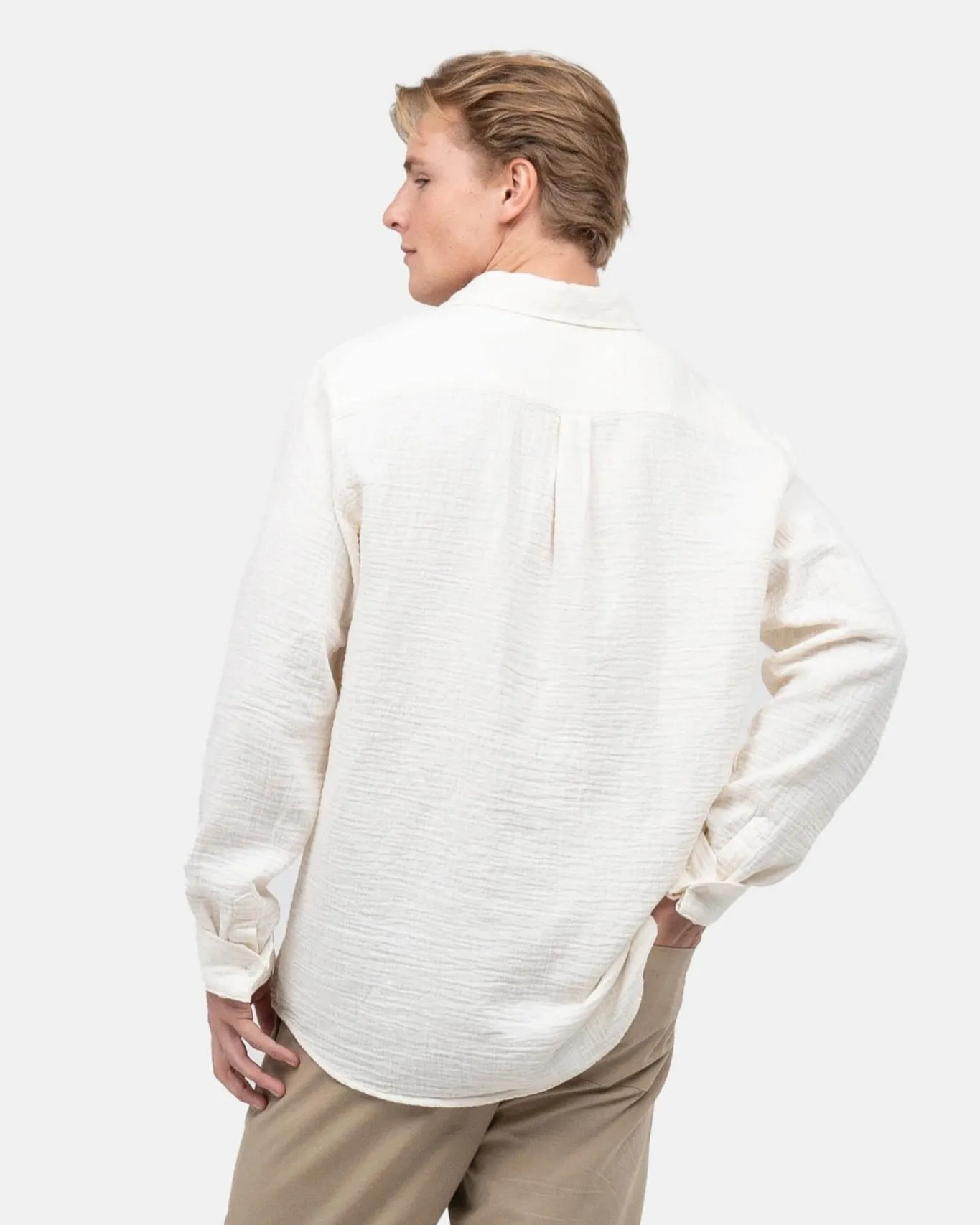 Long Sleeve Crinkle Shirt Cream White