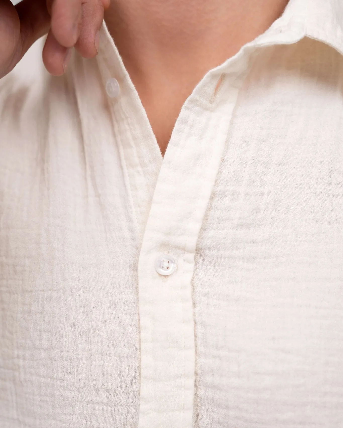 Long Sleeve Crinkle Shirt Cream White