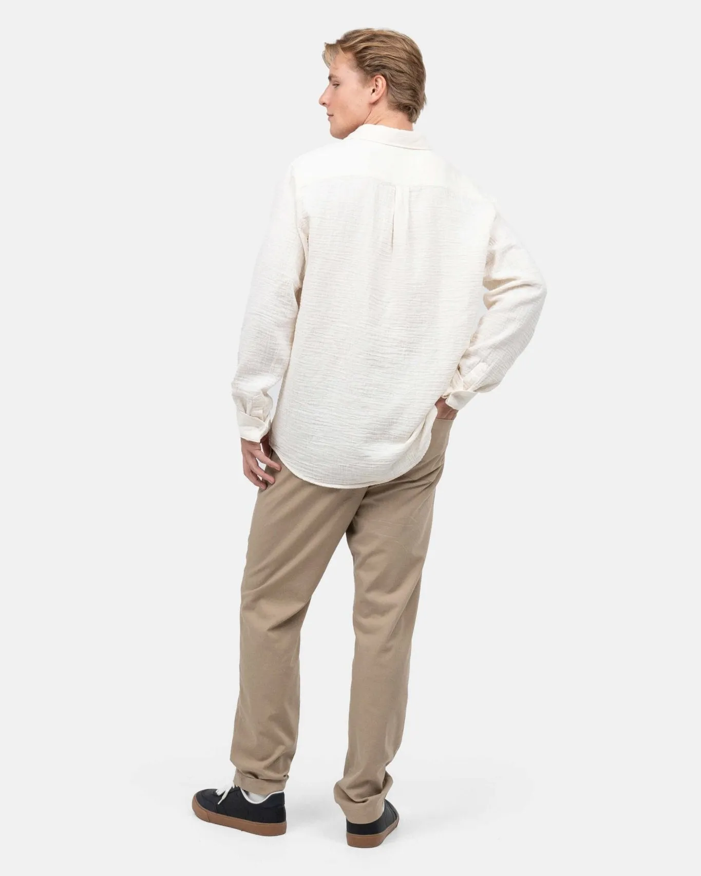 Long Sleeve Crinkle Shirt Cream White