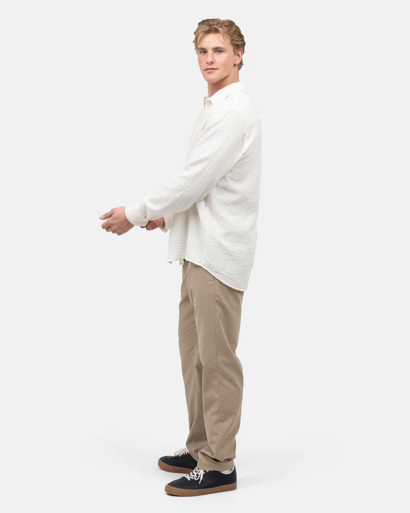 Long Sleeve Crinkle Shirt Cream White