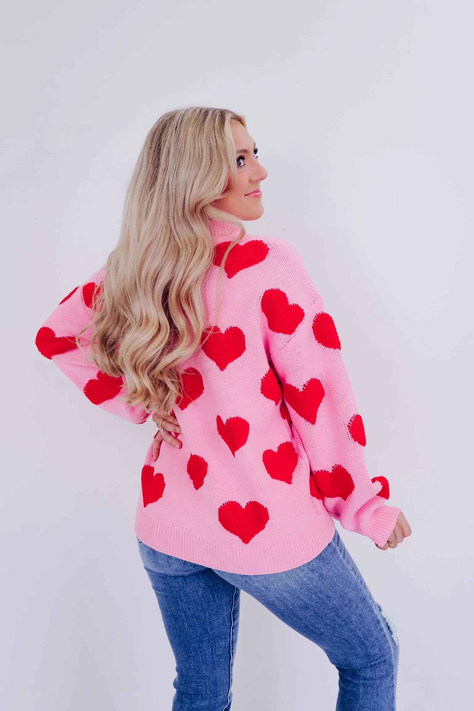 Love Struck Heart Print Sweater - Pink