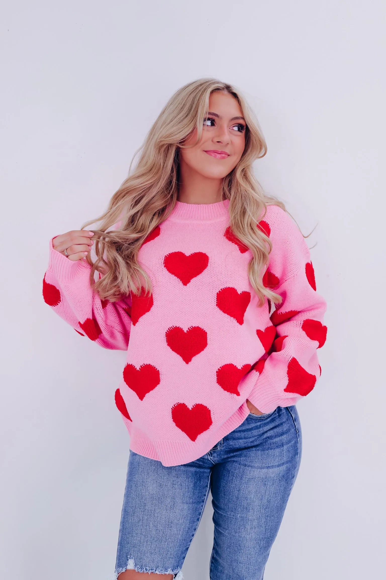 Love Struck Heart Print Sweater - Pink