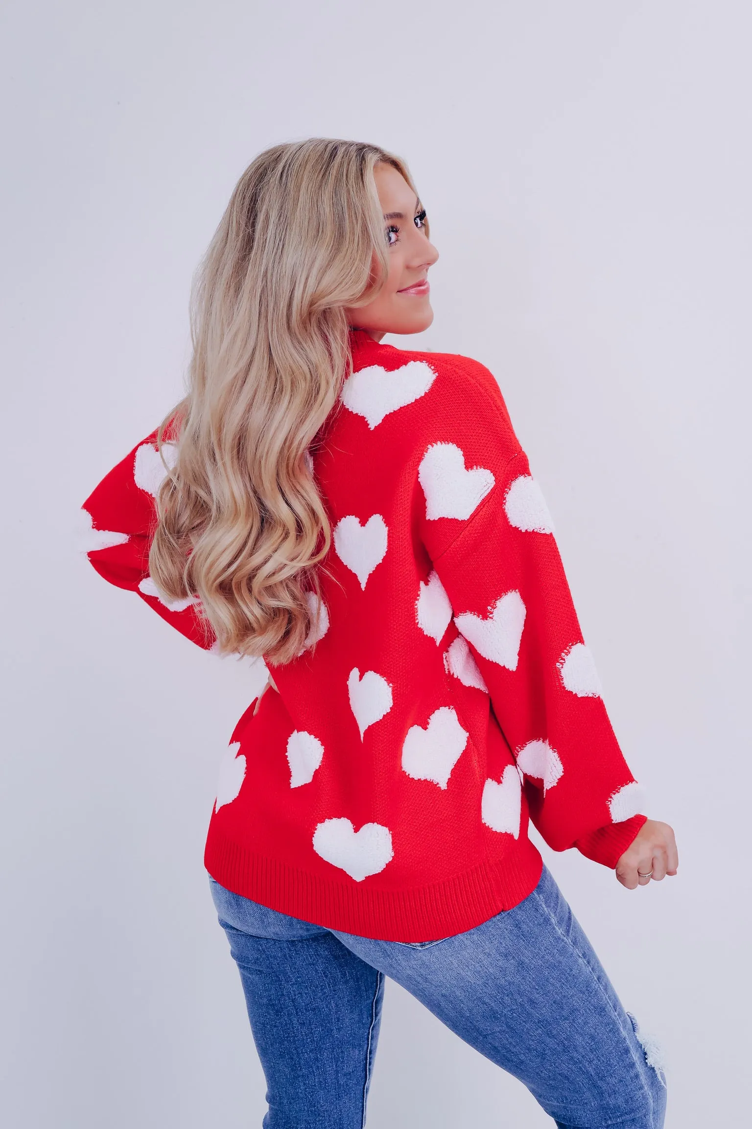 Love Struck Heart Print Sweater -Red