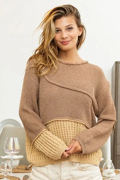 Luna Texture Detail Contrast Drop Shoulder Sweater