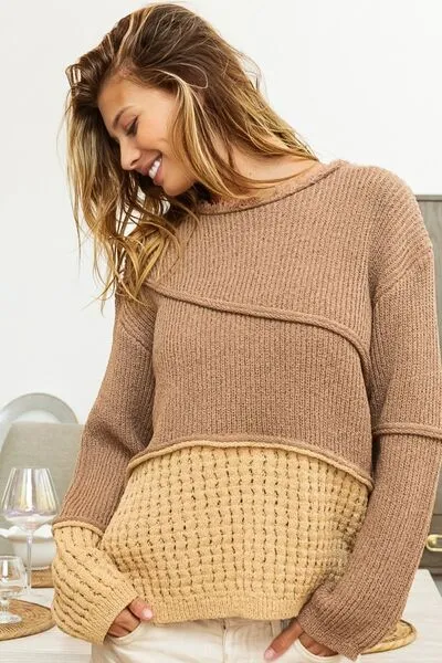 Luna Texture Detail Contrast Drop Shoulder Sweater