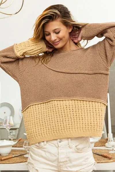 Luna Texture Detail Contrast Drop Shoulder Sweater