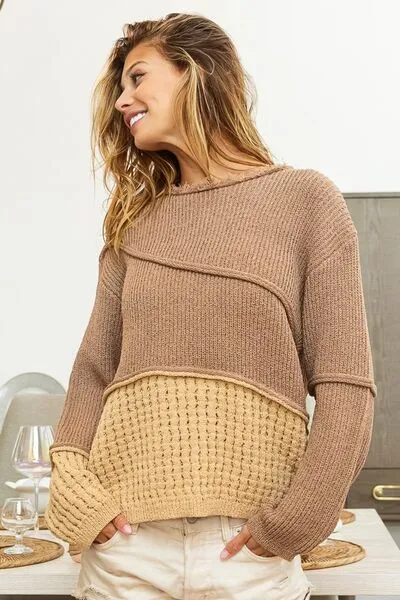 Luna Texture Detail Contrast Drop Shoulder Sweater