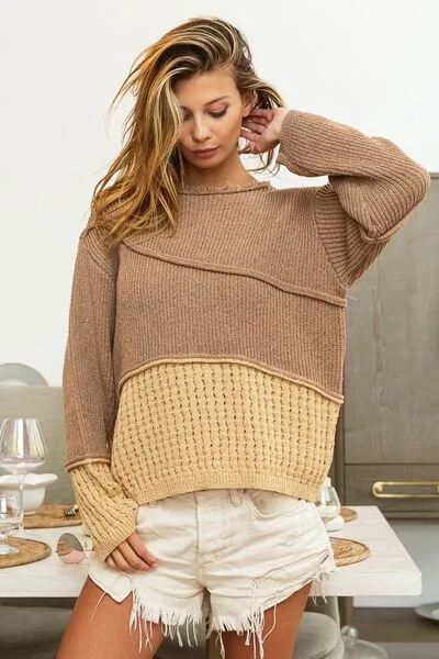Luna Texture Detail Contrast Drop Shoulder Sweater