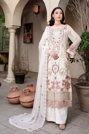 Luxury Embroidered Pakistani Salwar Kameez Dupatta in Snow White Shade