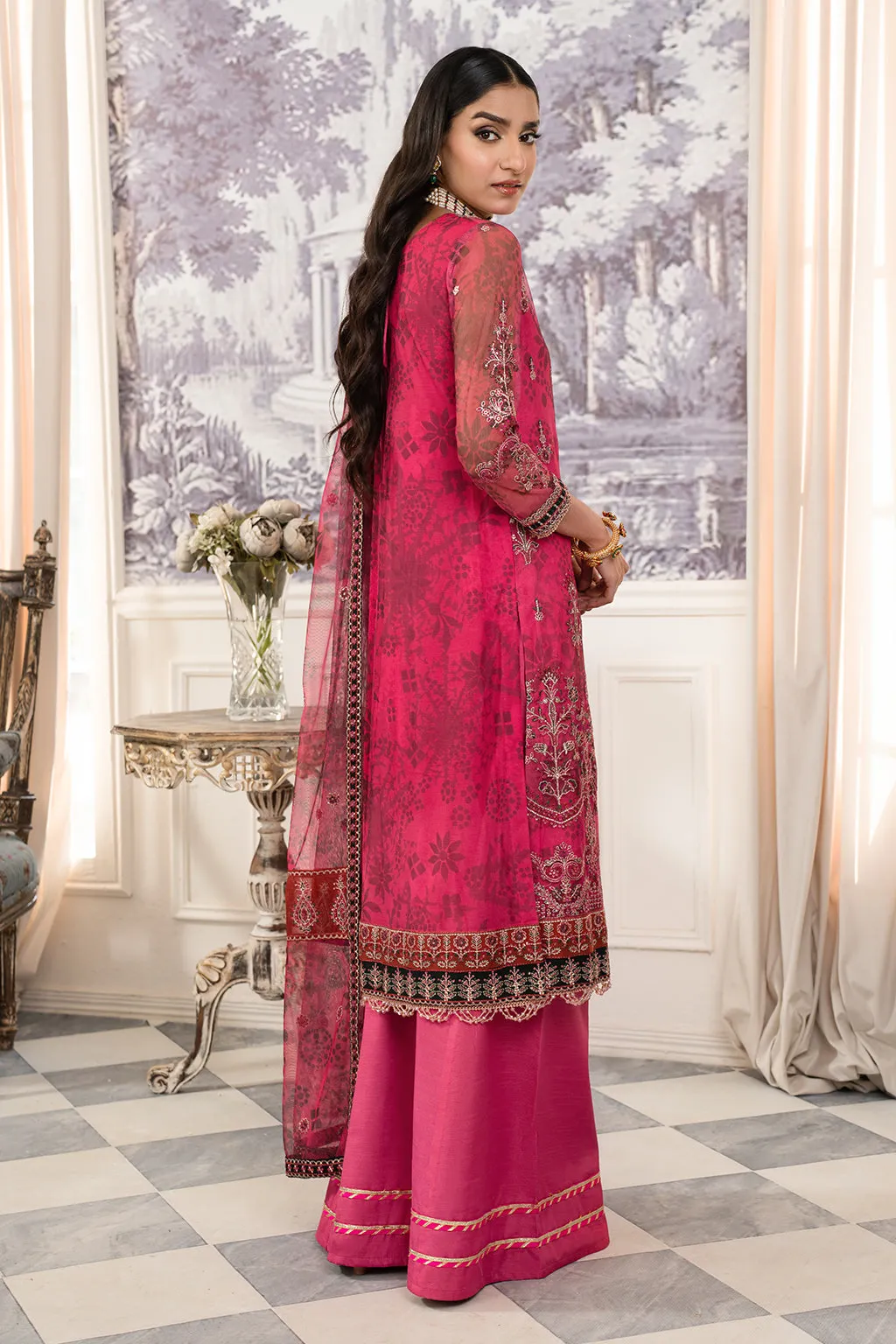 Luxury Shocking Pink Embroidered Pakistani Salwar Kameez Dupatta