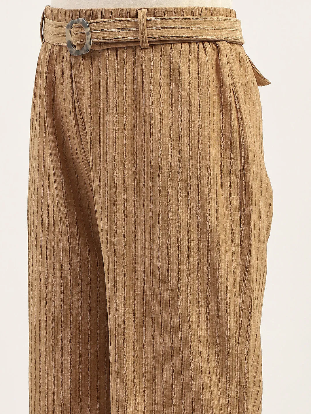 Madame Waist Belted Tapered Fit Brown Trousers