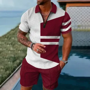 Mens Contrast Color Pattern Print 2PCS Set